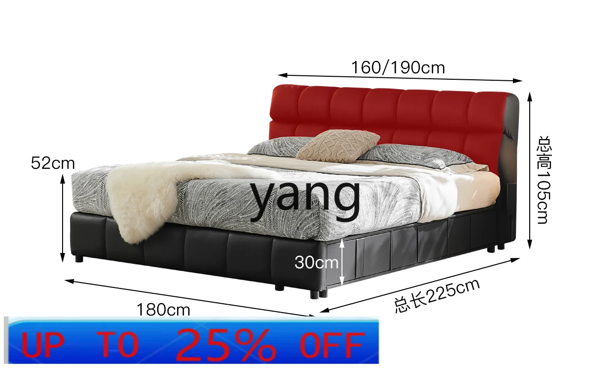 

LMM Italian minimalist leather master bedroom double bed black retro high box storage 1.8 meters wedding bed