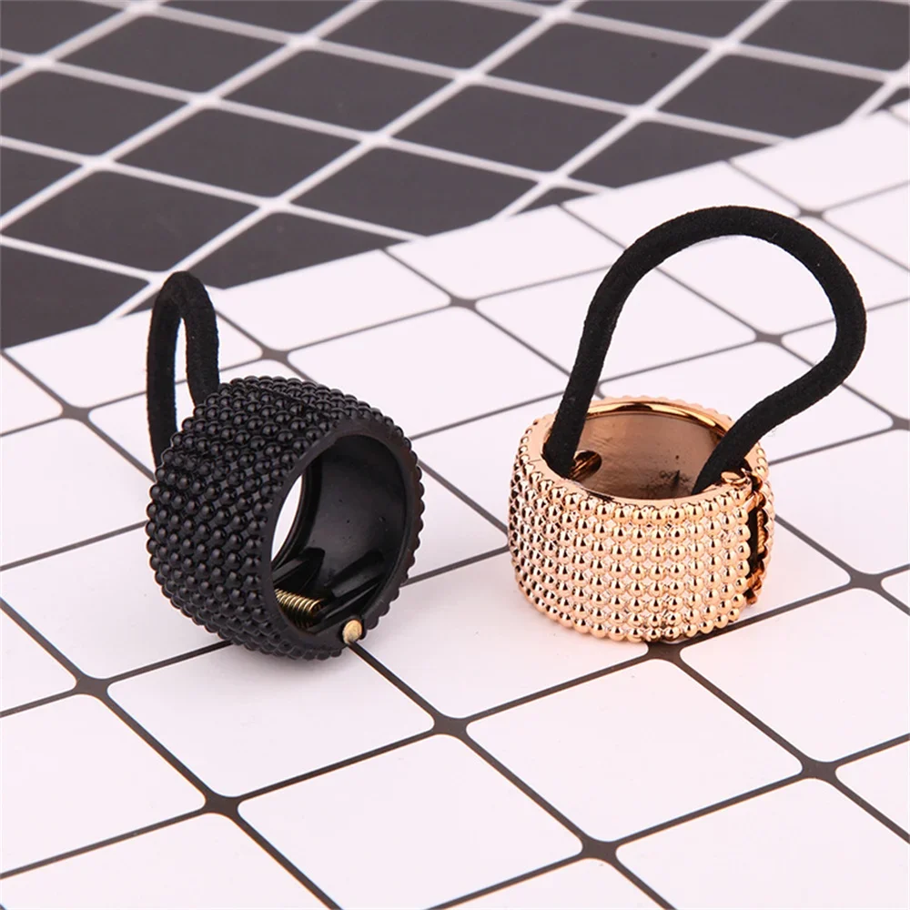 Shiny Mental Circle Pendent Hair Ropes Vintage Hair Ties Women Simple Ponytail Holder Rubber Bands Scrunchies Headress Ornament