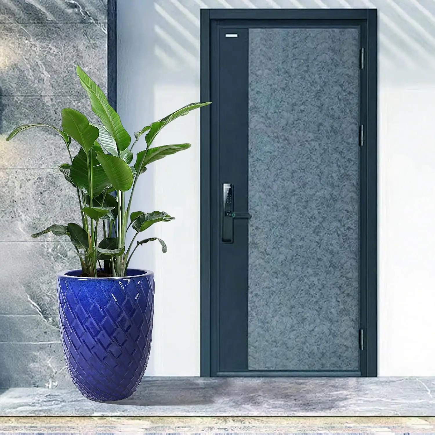 Large Ceramic Planter Pot 21 Inch, Tall Plante Pots Decorative Flower Pot with Diamond Textured Pattern and, Customized