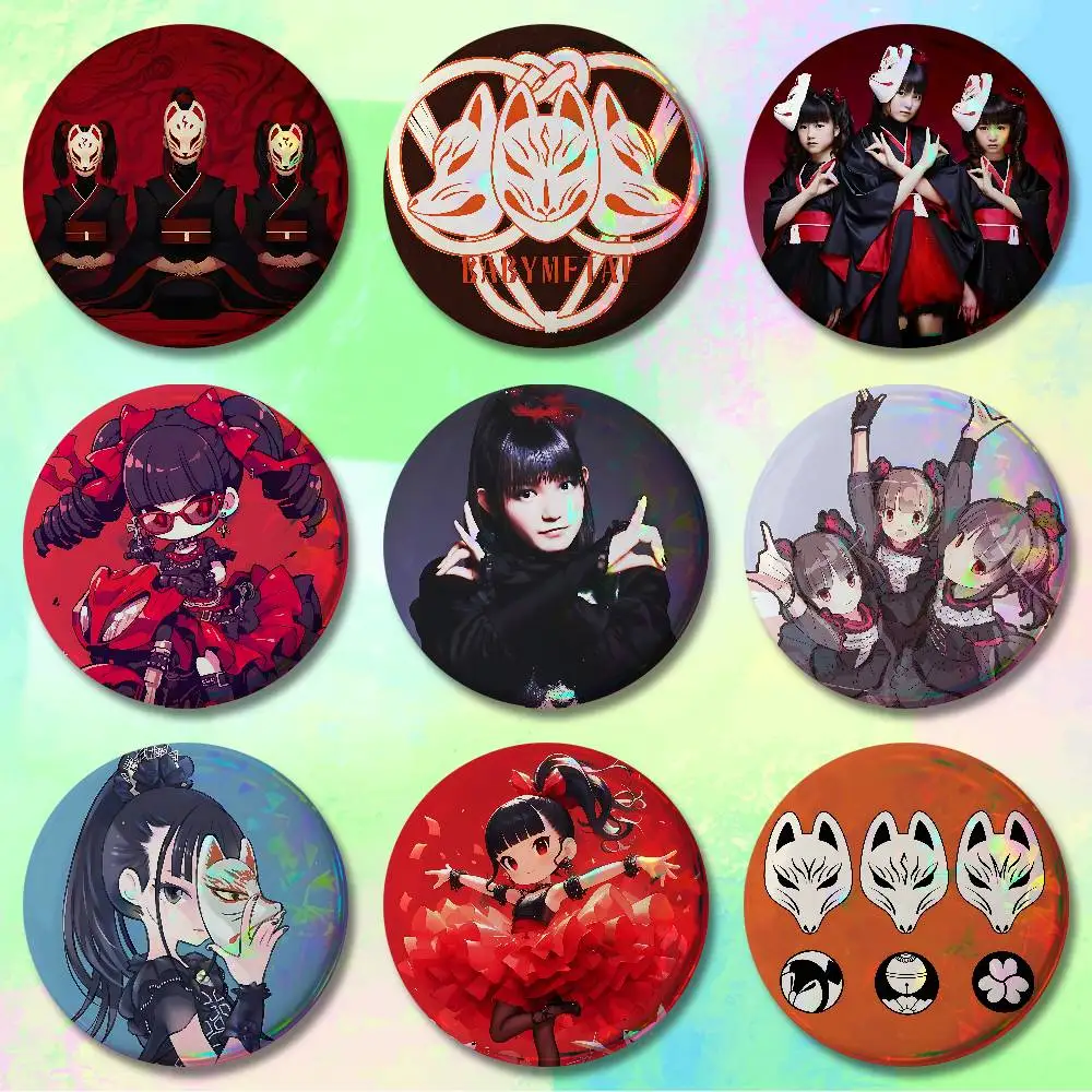 B-BABYMETALs-S Band 58mm 44mm HD Print Brooch Badges Pretty Derby Round Display Brooches Lapel Pins