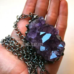 10pcs Amethyst Crystal Cluster Perndant Statement Necklace Wicca Witch Goth Jewelry Halloween Y2k Stainless Steel Boho Jewelry