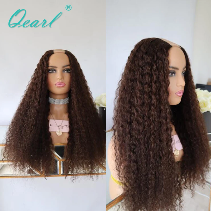 

Dark Brown Women Human Hair Wigs for Women Deep Wave Curly U part Wig 2x4 Brazilian Remy Hair Wig Cheap Sale Glueless 180% Qearl