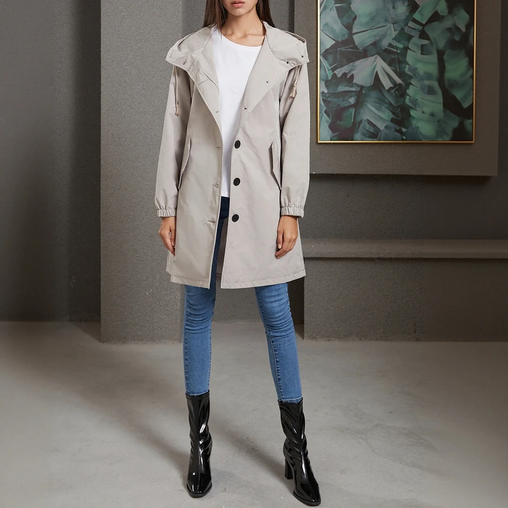 

Женский зимний плащ на пуговицах на молнии, шикарные современные повседневные пальто с капюшоном и длинными рукавами, однотонные контрастные цвета