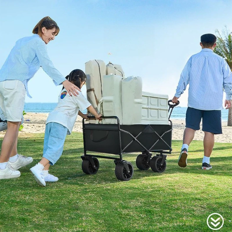 Outdoor Camping Folding Cart Table Portable Picnic Stall Movable Picnic Camping Cart Shopping Trolley Outdoor Camping Trolley