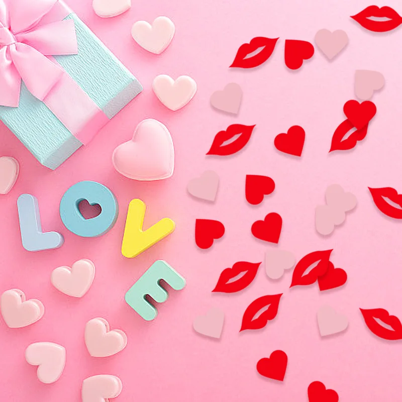 100pcs Love Lip Heart Confetti for Romantic Weddings Valentine's Day Bridal Shower Anniversary DIY Party Table Decoration