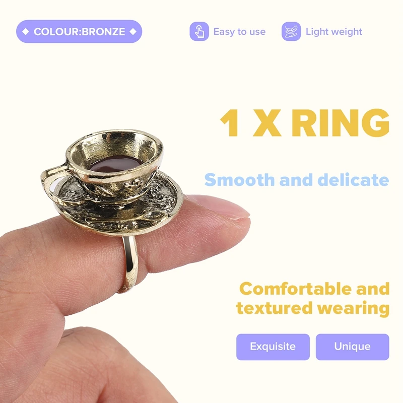 

Metal Retro Coffee Tea Cup Finger Ring Adjustable Fashion
