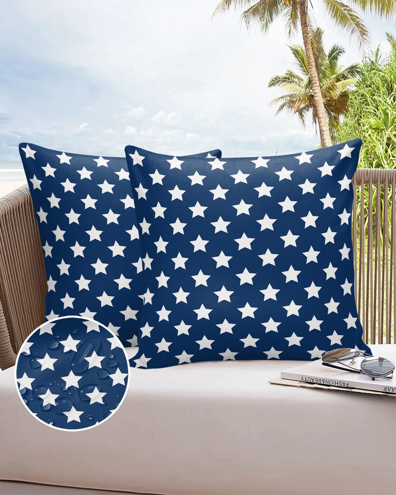 

Navy Blue White Star Pentagram 2/4PCS Outdoor Pillowcase Waterproof Pillow Cover Case Garden Patio Cushion Covers Home Decor