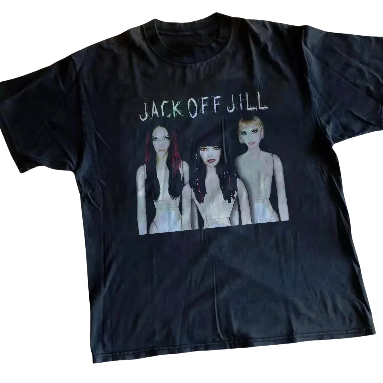 

90s Jack Off Jill Rock Band Редкий дизайн Черная футболка Классический стиль Футболка Мужчины Женщины Летняя мужская футболка Рубашка с коротким рукавом