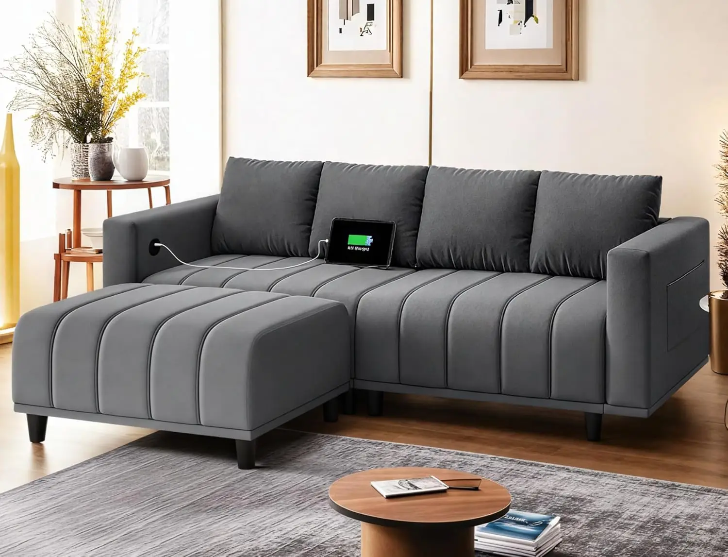 Sectional Couch with Ottoman 82.6