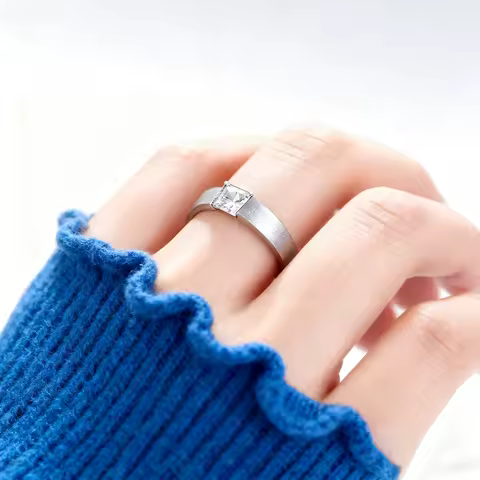 INS Titanium Steel Ring for Women Minimalist Silver Color Zircon Ring Men Fashion Jewelry Wholesale KBR180