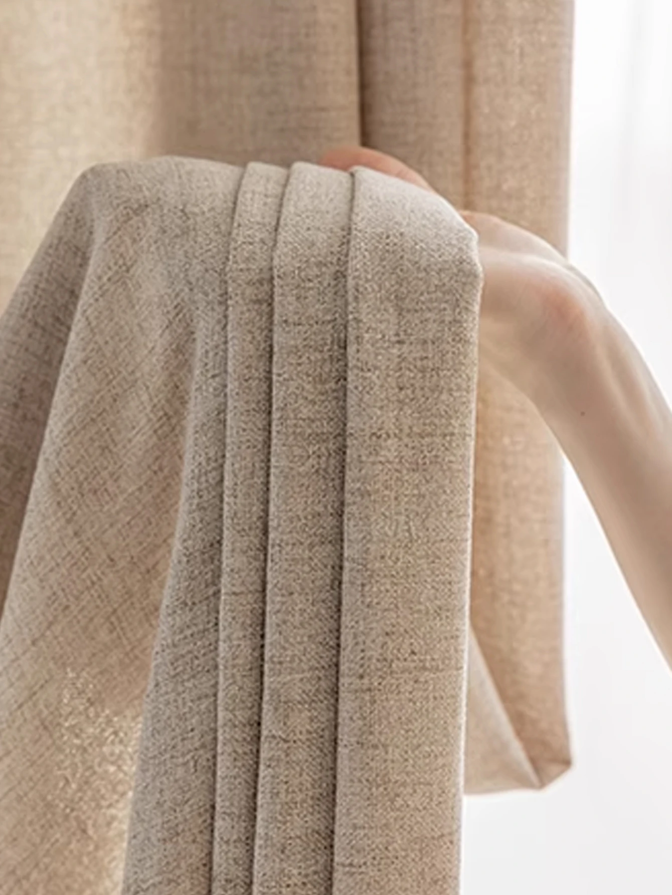 Soft Decoration Plain Autumn Log Style Linen Curtain Paid Texture Translucent Balcony Living Room Curtain