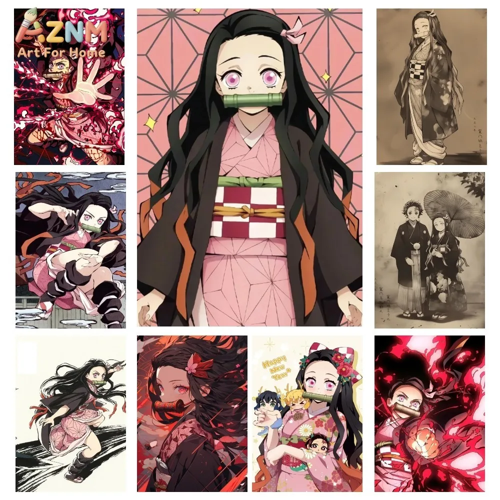 AZNM Demon Slayer Kamado Nezuko Anime Canvas Painting No Frame Wall Art Decor Poster