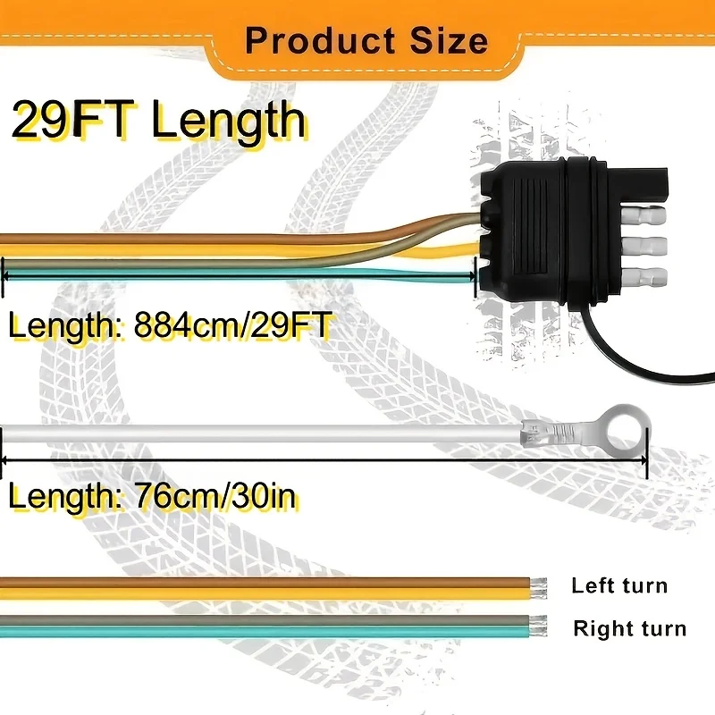 29FT 4 Pin 5 Wire Trailer Wiring Harness for Rewiring Trailer Both-Side Taillights, Pure Copper Wishbond Trailer Lig