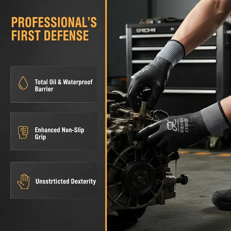 Waterproof Anti Slip Nitrile Coated Work Gloves Oil Resistant 10 Pairs Durable Safety Gloves for Household Cleaning Car Washing