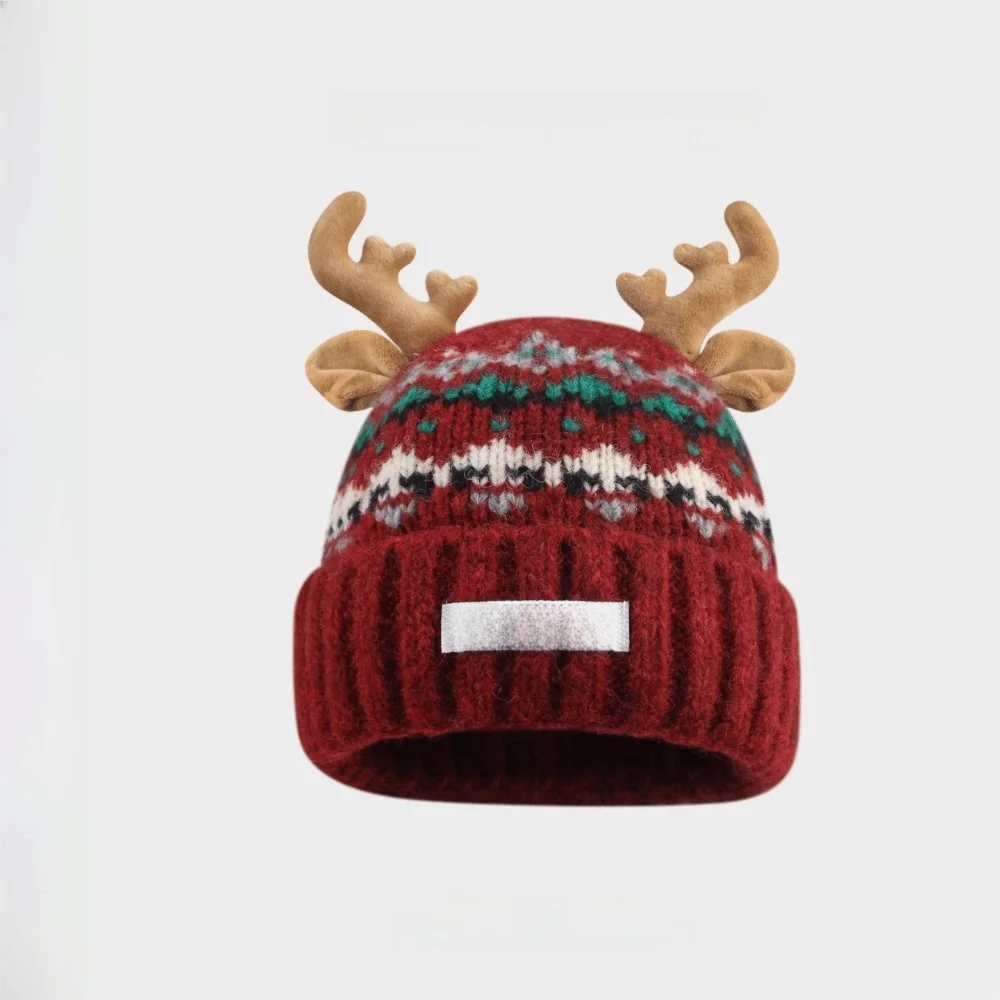 New Knitted Deer Hat Ear Protection Warm Festival Christmas Antler Hat Windproof Elastic Ear Flap Hat Outdoor