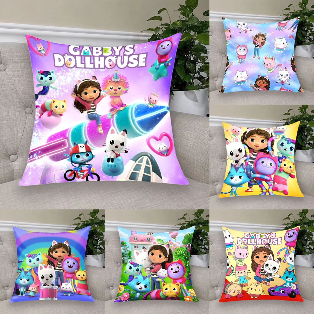 

Cartoon Anime Gabby Dollhouse Short Plush Cushion Cover Pillow Case Double-sided Printing Zipper Closure Sofa Party Home Decor