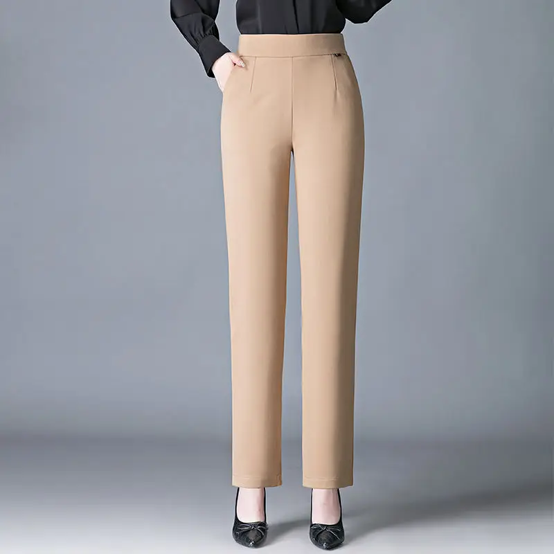 

Women's Clothing Spring Autumn Solid Color Elastic High Waist Pockets Casual Straight Sweatpants Trouser Suits Office Lady Pants