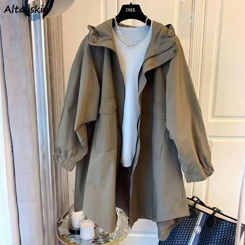 

Casual Trench Women Japanese Style Loose Cargo Jackets Hooded Coats Pockets Hip Hop Windbreaker Streetwear Female Outwear Chic