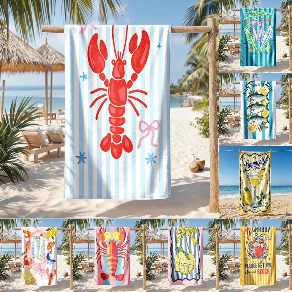 1pc Assorted Coastal Seafood & Lemon Themed Beach Towels Perfect choice for beach vacation party gifts