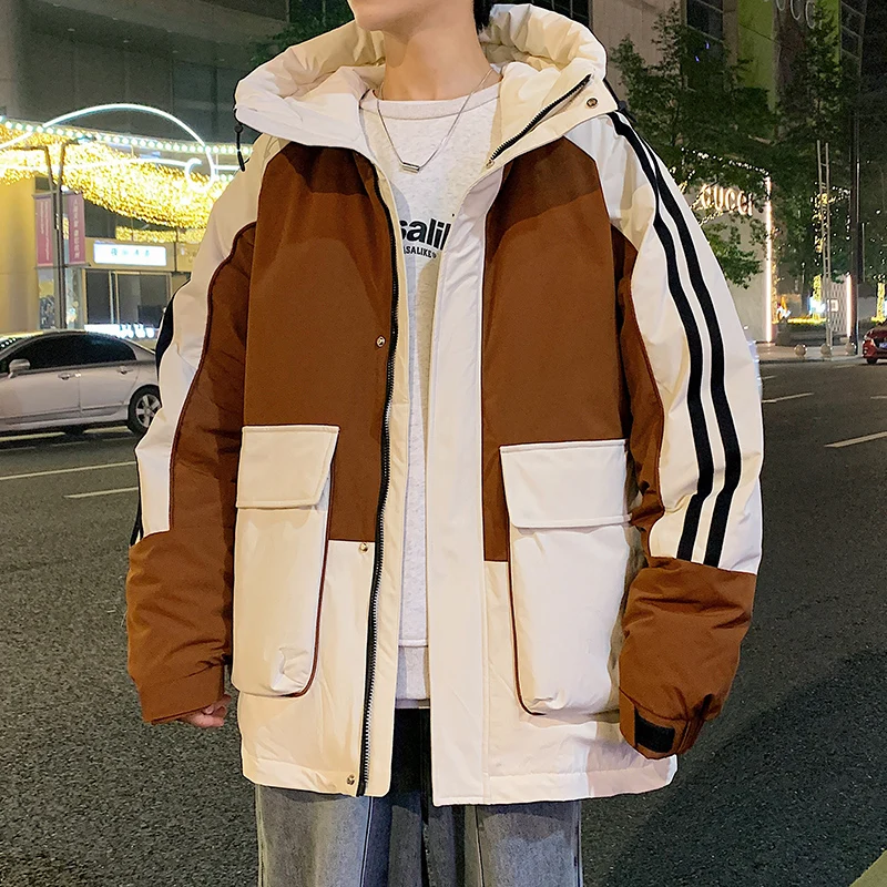 

Модная мужская пуховая куртка: оригинальное высококачественное новое зимнее пальто в корейском стиле, простая модель для пар, верхняя одежда из полиэфирного волокна