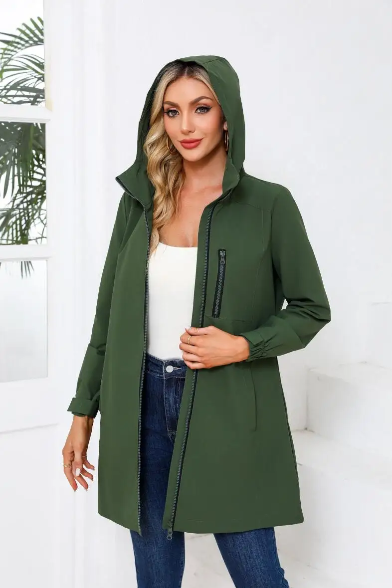 خريف جديد المرأة مقنعين سترة طويلة، معاطف الموضة غير رسمية، الحجم الأوروبي S-3XL خندق المرأة الوردي الأسود الأزرق الجيش الأخضر