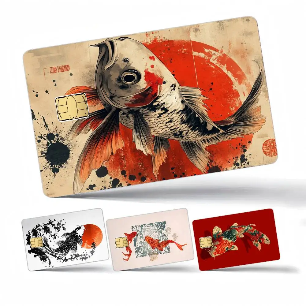 Japanese Red Koi Fish Anime 4pcs 1Set Funny Shell On Off Ultra Thin No Fade Sticker Skin Cover Film for Debit Credit Card