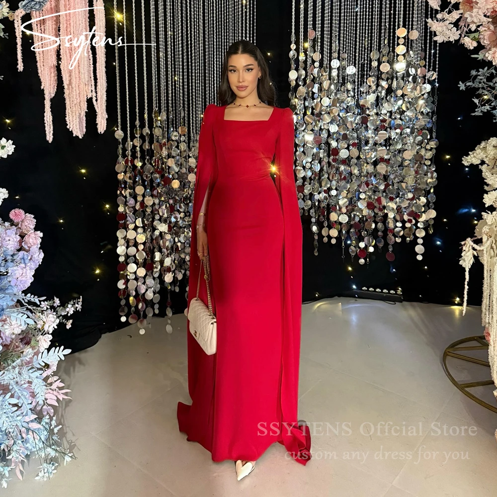 

SSYTENS Graceful Modest Party Dresses Customized Mermaid Wedding Evening Dresses Women Long Cape Red Prom Gowns Vestido Festas