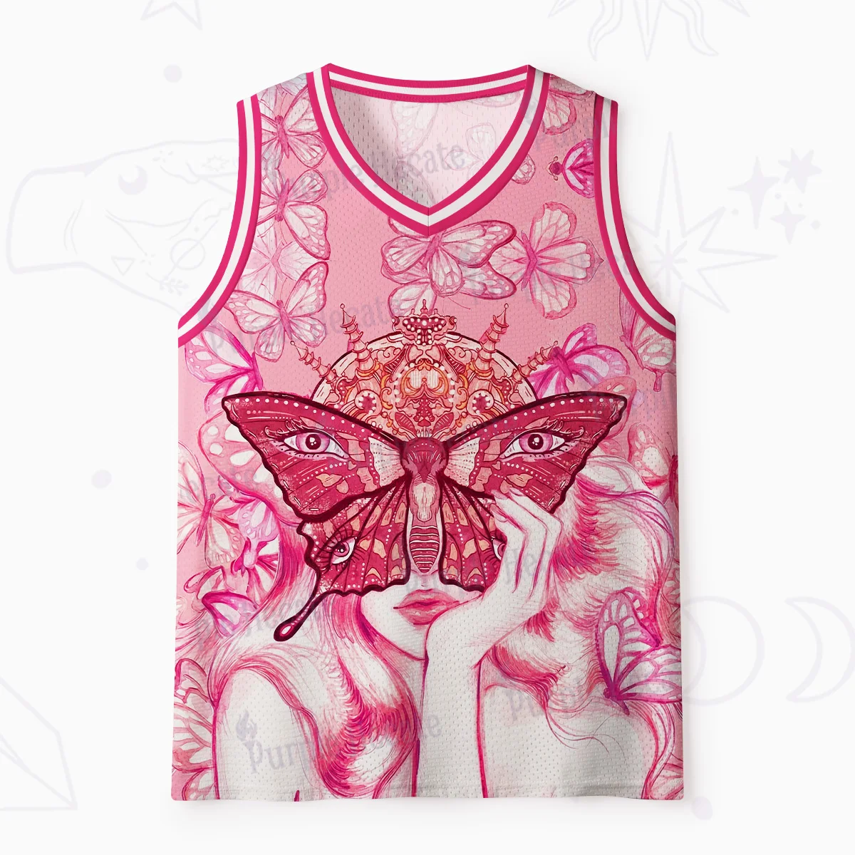 Women's V-neck Mesh Basketball Jersey Vest, Women's Face Full Print Sleeveless Vest, Casual Summer Sports Jersey Top