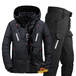 SHIDAWA Men Winter Thicken Velvet Fishing Jacket Waterproof Tactical Pants Outdoor Windproof Coldproof Warm Camping Fishing Suit