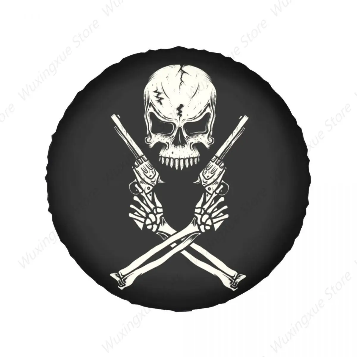 Skull Gun Pistol Death Tattoo Spare Tire Cover for Jeep Pajero Custom Dust-Proof Car Wheel Covers 14