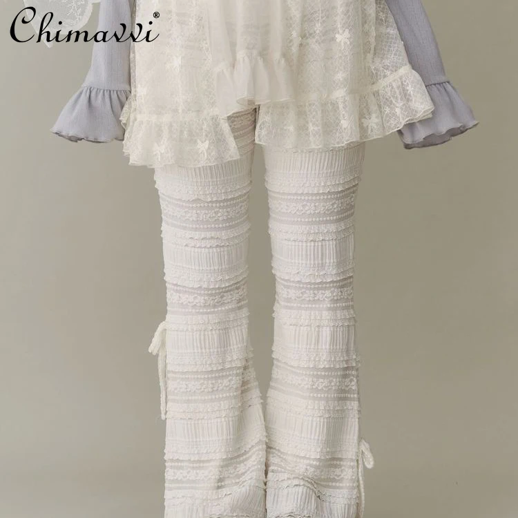 

Japanese Sweet Bow Lake-up Elastic Waist Lace Leggings Cute Girl Women's Casual Micro-pull Trousers 2025 Summer New
