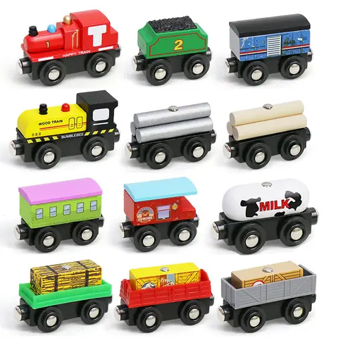Wooden Magnetic Train Car Locomotive Toy Wooden Train Track Accessories Fit for Brand Wooden Tracks Railway Toys for Children