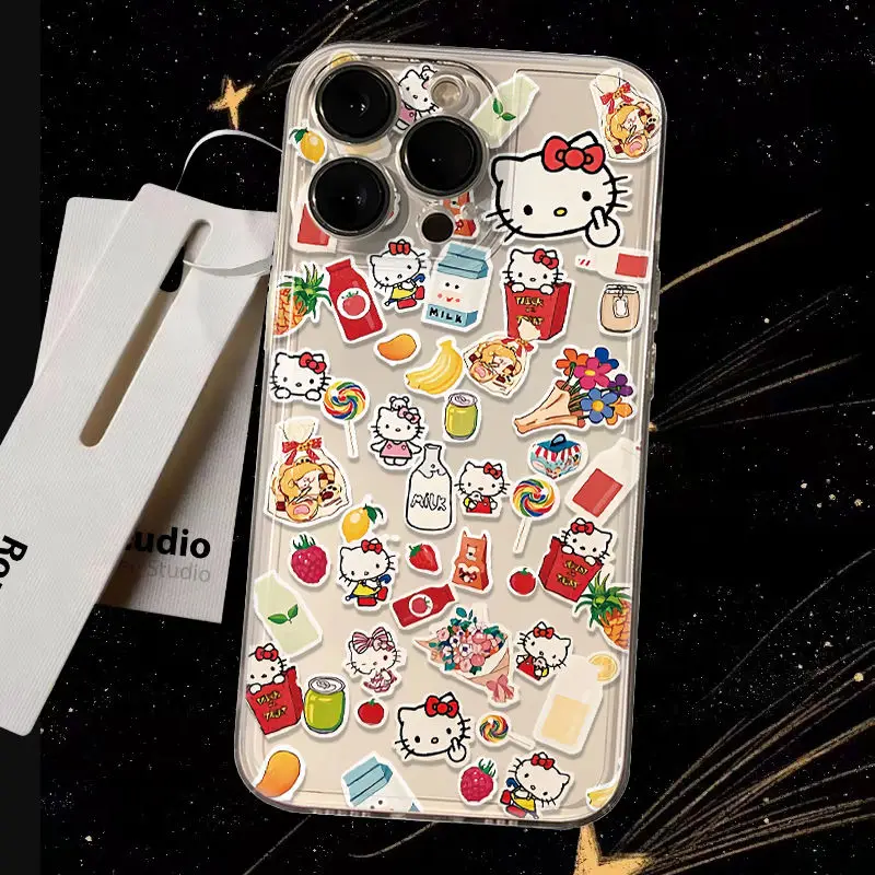 Sanrio Creative Hello Kitty Snacks Phone Case For iPhone 15 14 13 Pro Max 11 12 13 Pro X XR XS MAX 7 8 Plus Y2K Soft Clear Cover