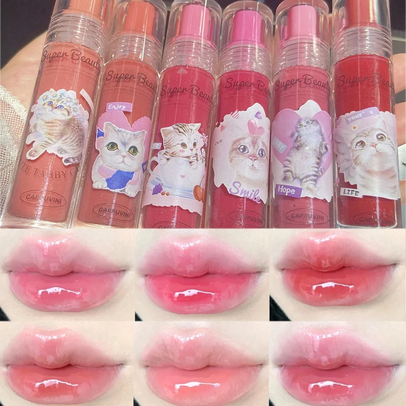 6 colori Cute Cat Mirror Water Liquid Lipstick Waterproof Moisturizing Lipgloss Long Lasting Lip Tint Makeup cosmetici coreani