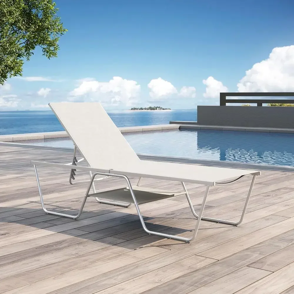 78 Grey Reclining Lounge Chair with 5-Position Backrest, Oversized Outdoor Poolside Chaise