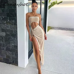 Candyhot Sexy Sleeveless Slit Dress Hollow Out Elegant Skinny Women Long Dresses Summer 2024  Fashion Ladies Party Club Vestidos