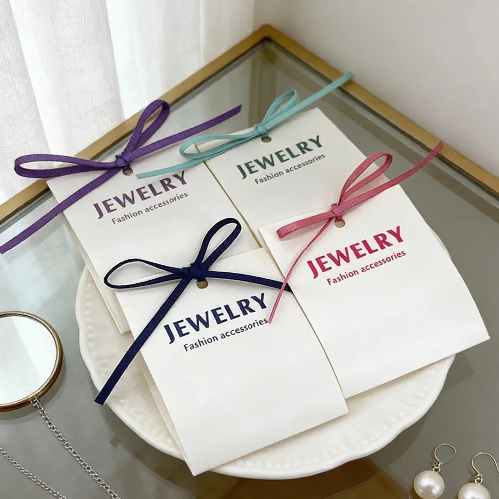 

50/100Pcs Personalized Logo 6x17 Jewelry Display Cloth Label Earrings Stud Hairpin Fabric Holder Organizer Bracelet Pendant Tags