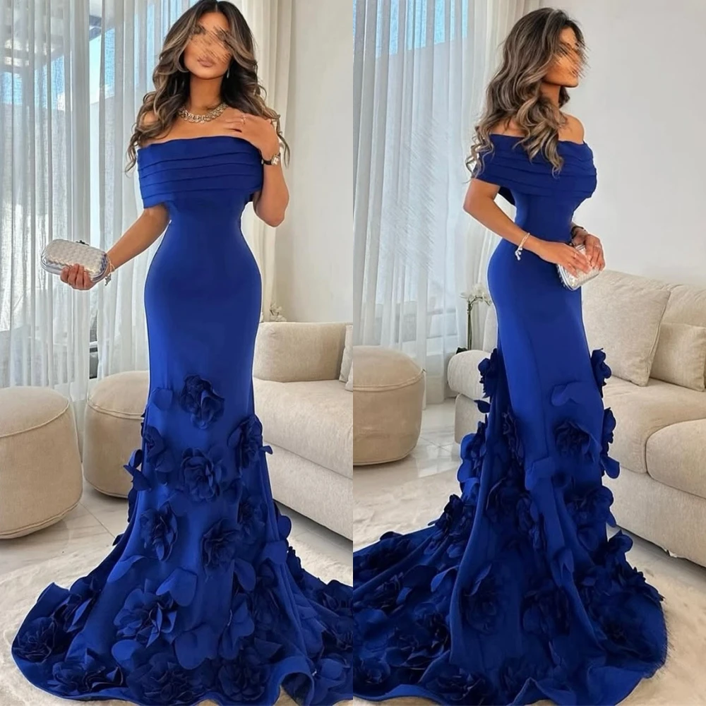 

Customized Delicate Boat Neck Jersey Evening Dress Elegant Graceful Mermaid Prom Dresses Modern Flowers Homecoming Dress