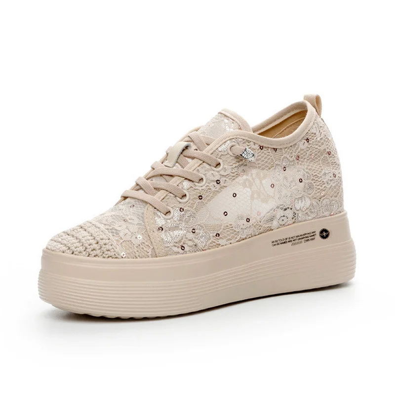 Spring Summer Floral Lace Platform Sneakers Women Comfort Hidden Heel Causal Walking Shoes Breathable Wedge Heel 5cm D926