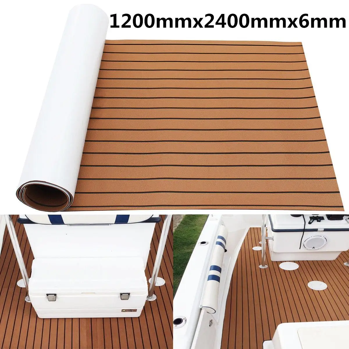 2400x1200x6mm Self-Adhesive Faux Teak Boat Decking Sheet EVA Foam Marine Flooring Boat Deck Sheet Floor Mat Accessories