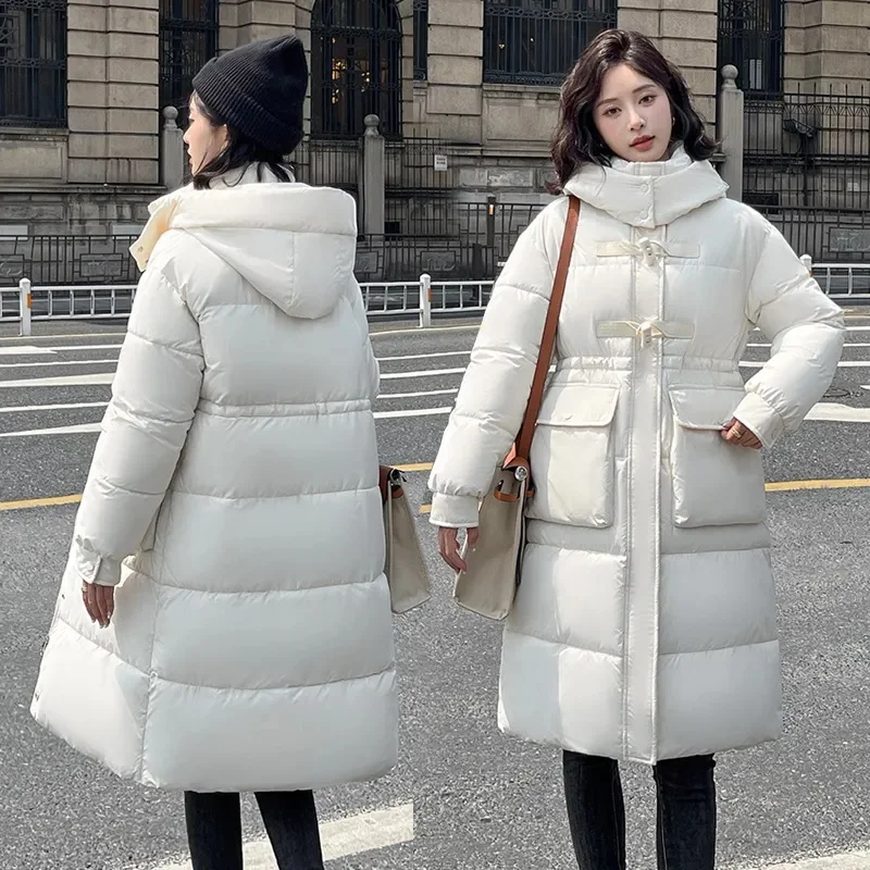 2024 New Winter Parkas Women Long Down Cotton Jacket Korean fashion Hooded Overcoat Thick Warm Windproof padded Coat Female T523