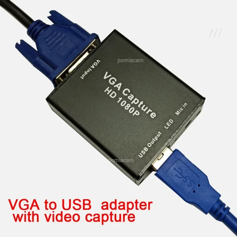 VGA-to-USB adapter converter， Support  audio and video capture card 1080p with VGA cable , VGA signal input USB2.0 Output