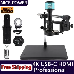 4K Feature HD Video Microscope 1-180X Continuous zoom C-Mount Parfocal Lens Takes Video Pictures Measurement Cellphone Repair