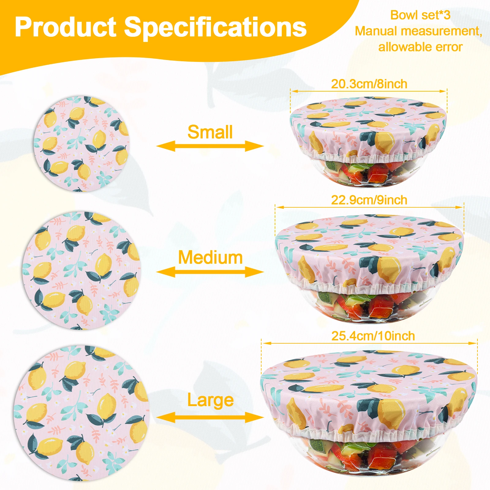 3Pcs Bowl Covers Set Elastic Reusable Bowl Covers 3 Size Dish Covers Cotton Cloth Food Storage Container Cover for Home Kitchen