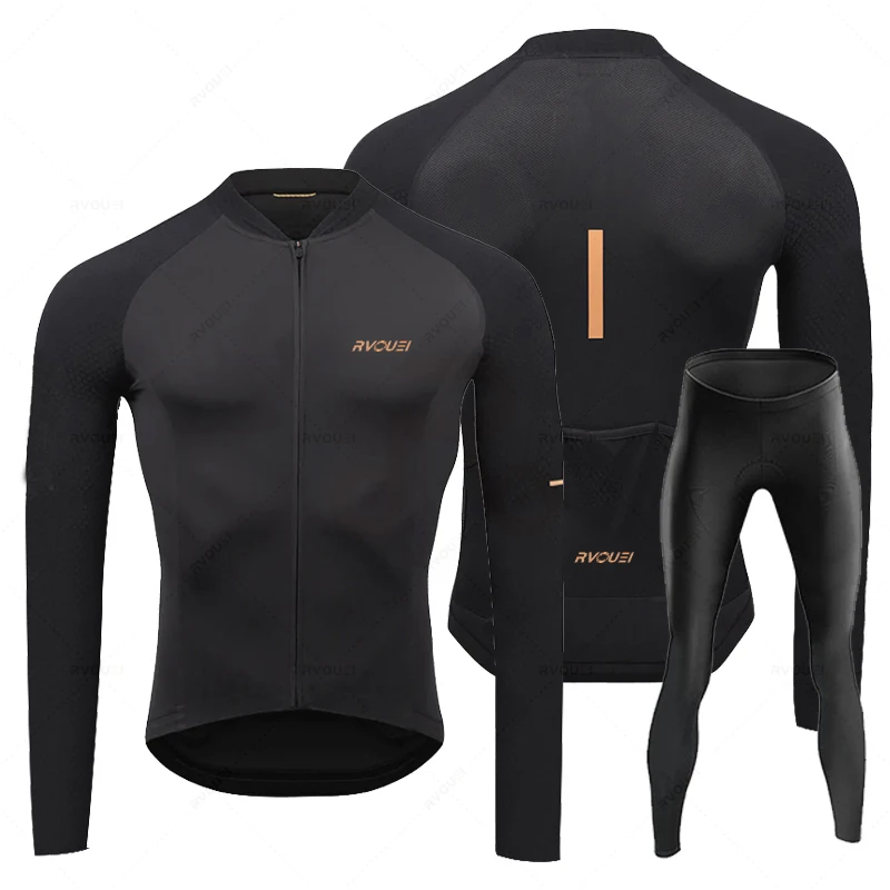 Rvouei Atmungsaktive Langarm Radfahren Jersey Set Trägerhose Ropa Maillot Ciclismo Fahrrad Kleidung MTB Bike Uniform Männer Kleidung