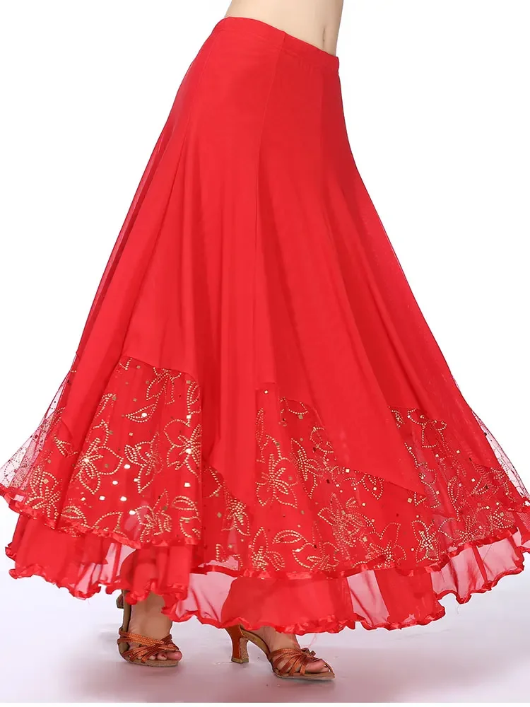 Falda de baile moderna estándar nacional para mujer, faldas de baile de lentejuelas Flamenco, falda de escenario de Tango para baile de salón español de vals