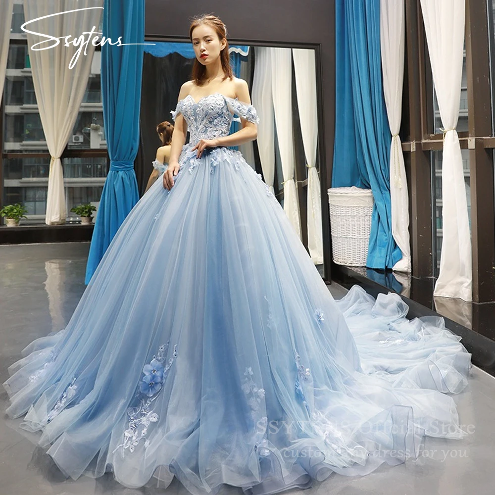 Blue Luxury 3D Flowers Prom Dress Quinceanera Dresses Vestidos De 15 Anos Custom Event Luxury Lace Birthday Princess Party Gown