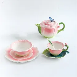 Exquisite Ceramic Butterfly Orchid Tea Set, Family Afternoon Tea Dessert Coffee Cup, Elegant French Teapot, Home Decoration