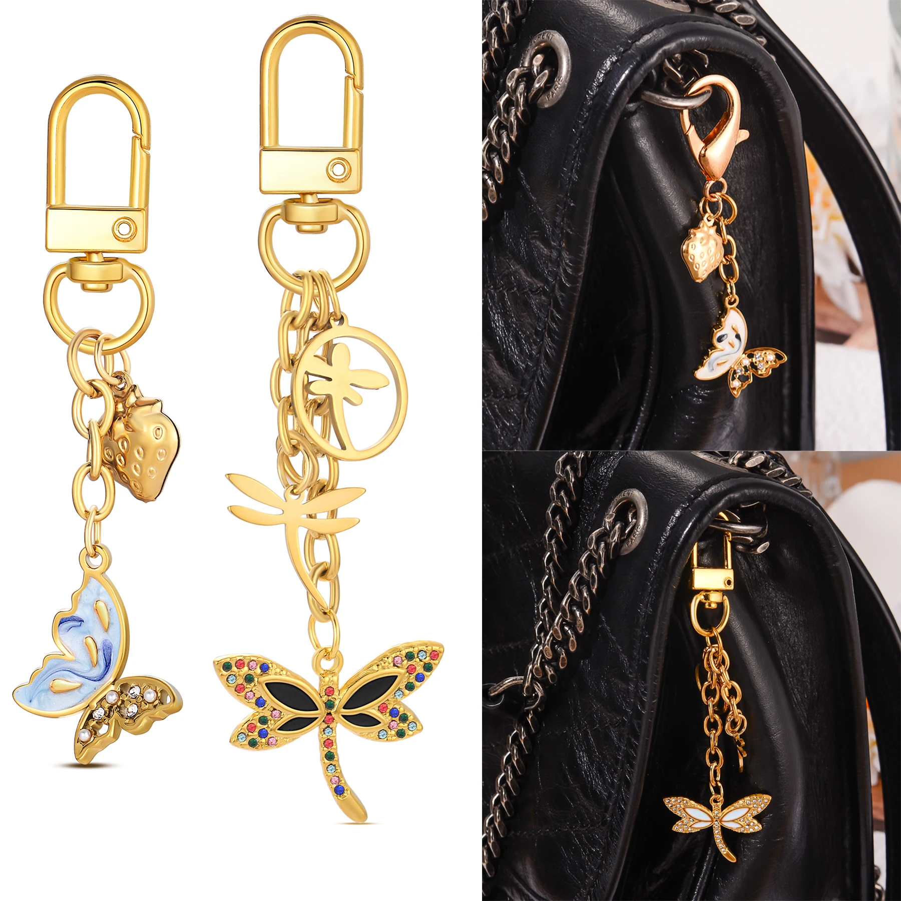

10Pcs Wholesale Butterfly Dragonfly Keychain Fashion Bag Handbag Earphone Box Decoration Ornament Jewelry Gifts