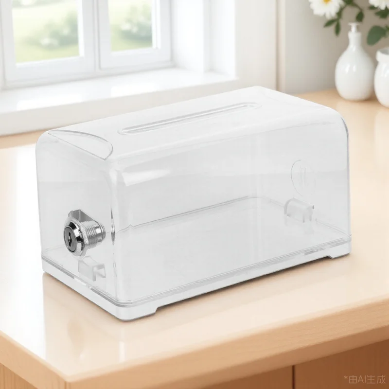 

1 Set Business Cards Case Company Ballot Box Card Collection For Conference With Lock Large Capacity Transparent Desktop Holder